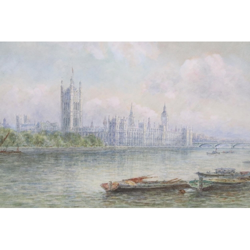 474 - Duncan, Palace of Westminster, watercolour, signed lower right and view of St Paul's Cathedral from ... 