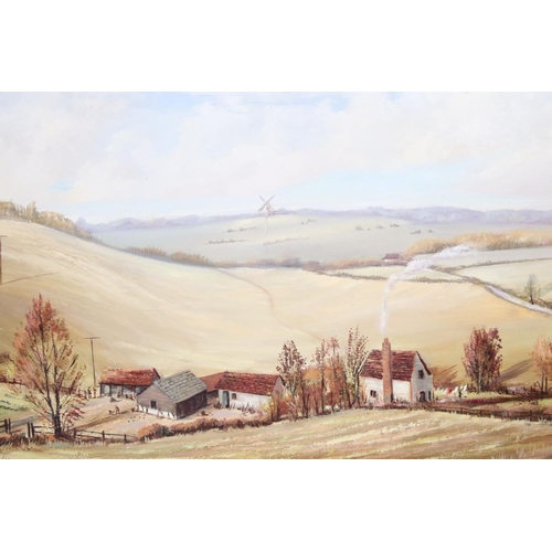 484 - Jean Belcher (1928-2018) Oil on Board, a View of Turville Heath in the Chiltern Hills with Turville ... 