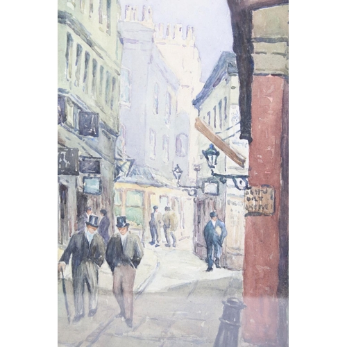 492 - Edith Mary Garner (1881-1956) Watercolour City Gents strolling through a passageway, signed, 34cm x ... 