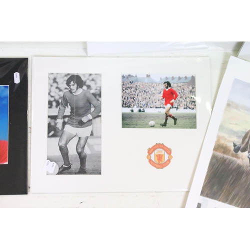 402 - A collection of George Best / Manchester United prints together with a Shiskin horse racing print an... 