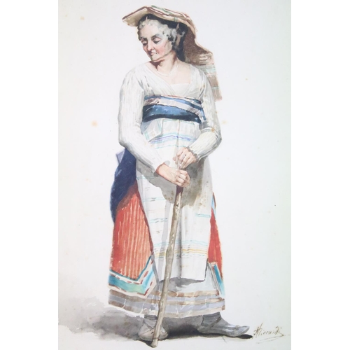 515 - N. Riccardi, 19th century Fine Watercolour Portrait of a Woman in Traditional Costume, 35.5cm x 24cm... 