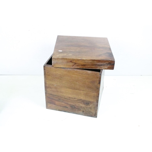 632 - Set of Three Hardwood Square Stacking Storage Boxes with lids, largest 50cm high x 44cm wide x 44cm ... 