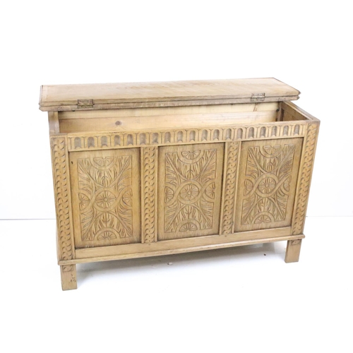 655 - Late 19th century Light Oak Carved Fronted Storage Box, 75cm high x 121cm wide x 38cm deep