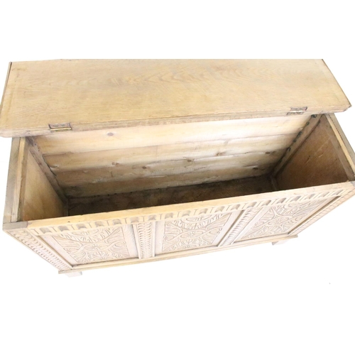 655 - Late 19th century Light Oak Carved Fronted Storage Box, 75cm high x 121cm wide x 38cm deep