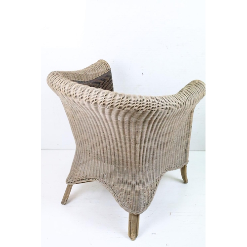 656 - Pair of Wicker Natural and Blue Patterned Tub Conservatory Chairs, each chair 76cm high x 69cm wide ... 