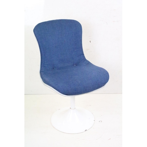 659 - Set of Three Y F Furniture White Swivel Chairs with blue padded upholstered seats and back, labels t... 