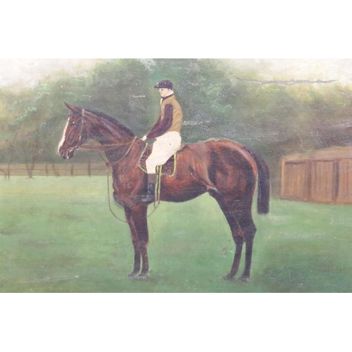 524 - F. Bye, Oil on Canvas Early 20th century Equine Study of a Horse and Jockey, Maple Framed, 35cm x 50... 