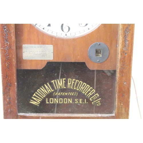 603 - Early 20th century ' National Electric Time Recorder Co. Ltd ' Clocing in Machine, 99cm high x 34cm ... 