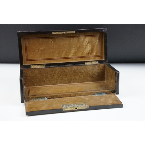 144 - 19th Century French boulle work tortoise shell glove box having a hinged lid with fold down front an... 