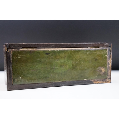 144 - 19th Century French boulle work tortoise shell glove box having a hinged lid with fold down front an... 