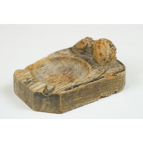 150 - Robert Mouseman Thompson Carved Wooden Ashtray with signature carved mouse, 11cm long