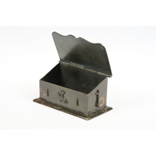 188 - 19th century Metal Matchbox / Snuff Box in the form of a Casket with sloping lid and embossed decora... 