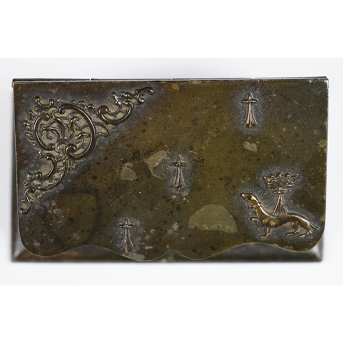 188 - 19th century Metal Matchbox / Snuff Box in the form of a Casket with sloping lid and embossed decora... 