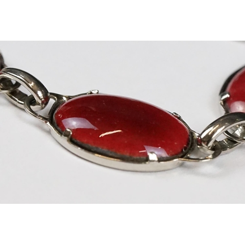 197 - Silver and Red Enamel Bracelet