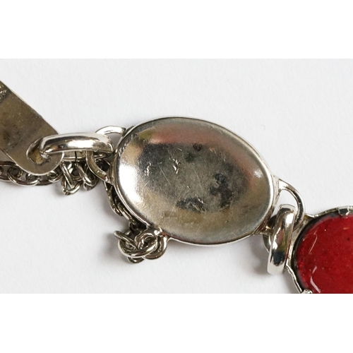 197 - Silver and Red Enamel Bracelet