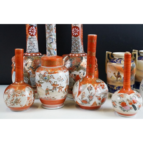 104 - Collection of oriental ceramics to include two pairs of Japanese bottle vases, a pair of Noritake va... 