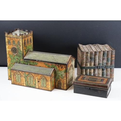 132 - Victory Linseed Liquorice novelty tin in the form of a Church, 26cm high; together with a Huntley & ... 