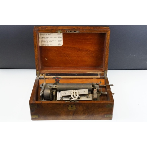 133 - 19th Century music box, the mahogany case opening to a 6.25