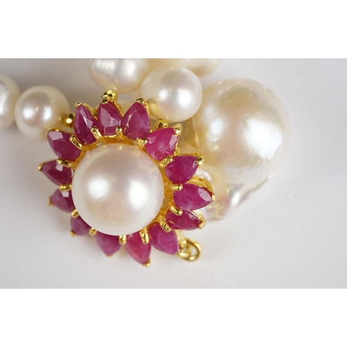 259 - Fresh Water Pearl Necklace with Ruby Clasp