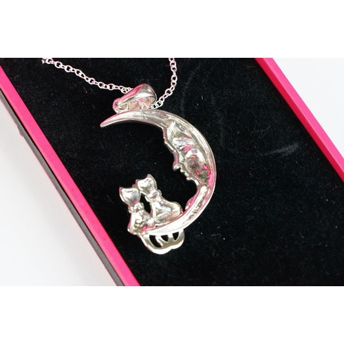 260 - Silver Half Moon Cat Pendant Necklace