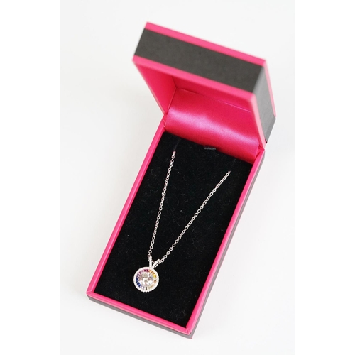 264 - Silver and CZ Halo style Pendant Necklace