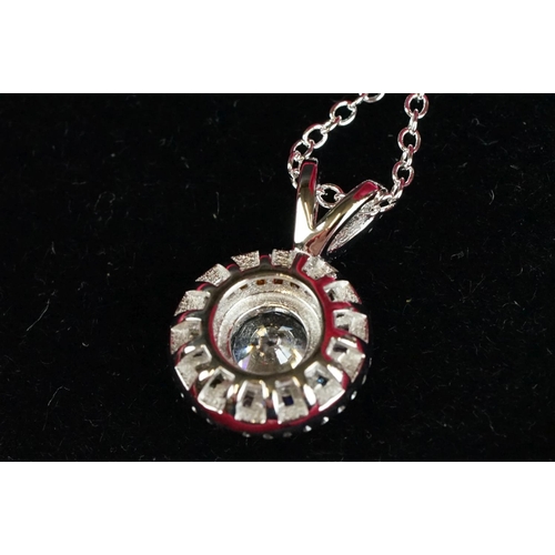 264 - Silver and CZ Halo style Pendant Necklace