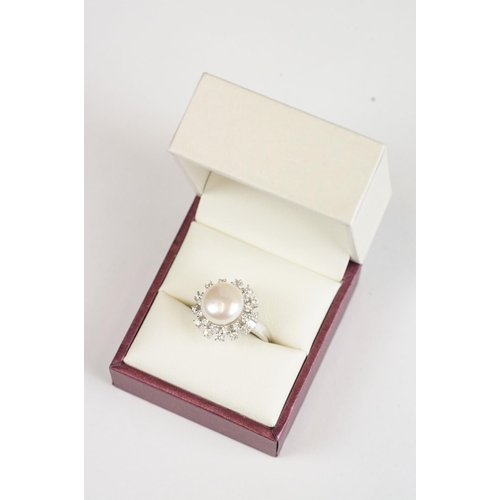 265 - Silver CZ and Pearl Dress Ring