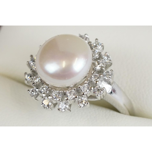 265 - Silver CZ and Pearl Dress Ring