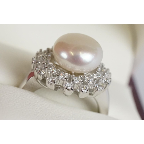 265 - Silver CZ and Pearl Dress Ring