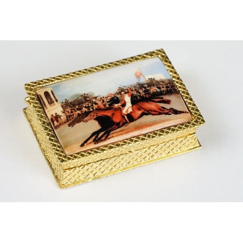 272 - Gold Plated on Silver Pill Box with Enamel plaque