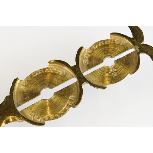 279 - Two sets of antique brass sovereign scales together with a set of balance scales.