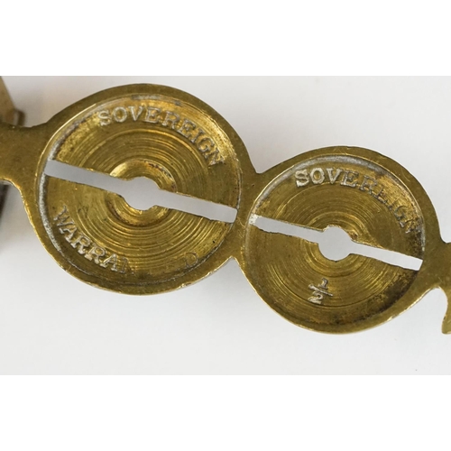 279 - Two sets of antique brass sovereign scales together with a set of balance scales.