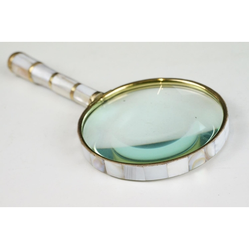 285 - Hand held Brass and Mother of Pearl Magnifying Glass