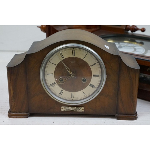 373 - Highlands Vienna Style mahogany pendulum wall clock (90cm tall), together with a mid 20th C Smiths E... 