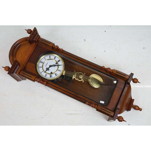 373 - Highlands Vienna Style mahogany pendulum wall clock (90cm tall), together with a mid 20th C Smiths E... 