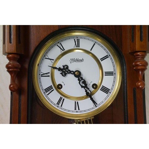 373 - Highlands Vienna Style mahogany pendulum wall clock (90cm tall), together with a mid 20th C Smiths E... 