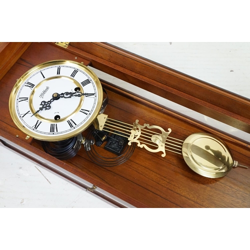 373 - Highlands Vienna Style mahogany pendulum wall clock (90cm tall), together with a mid 20th C Smiths E... 