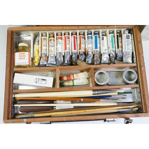 381 - Boxed Winsor & Newton Rathbone Artist's Oil Colour Sketching Box, with contents (paint palettes, Win... 