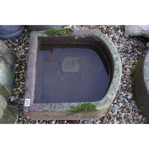 543 - Stone trough of bow-fronted form, measures approx 49cm x 51cm x 27cm