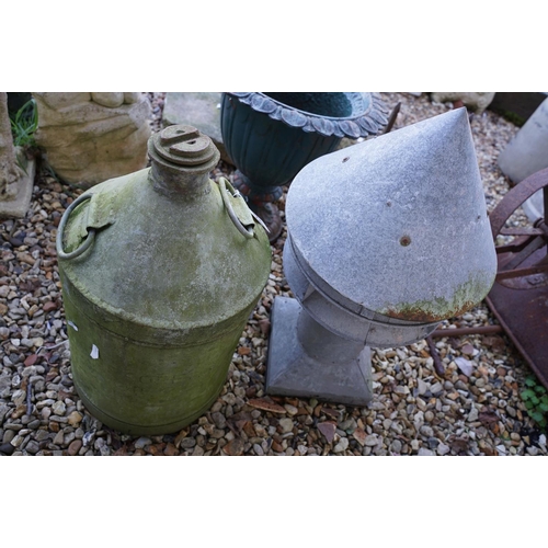 554 - Aluminium oil can, together with a galvanised steel chimney flue