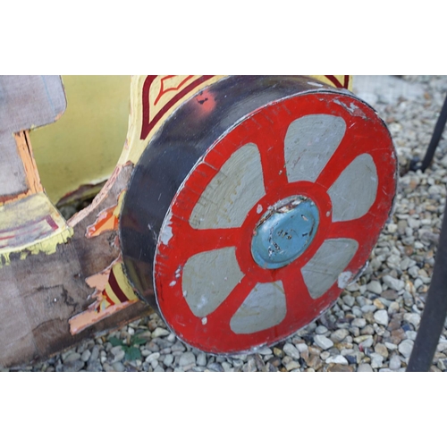 566 - Mid 20th C steam roller fairground ride with pin striped detail, approx 104cm long (a/f)