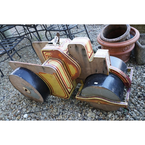 566 - Mid 20th C steam roller fairground ride with pin striped detail, approx 104cm long (a/f)