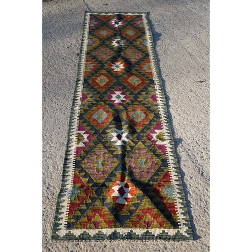 598 - Woolen Hand Knotted Maimana Kilim Runner Rug, 288cm x 75cm