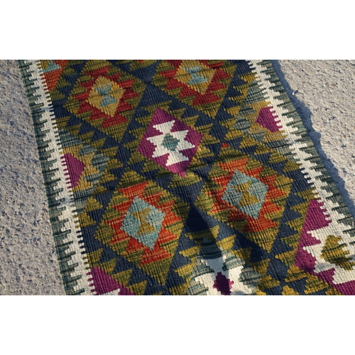 598 - Woolen Hand Knotted Maimana Kilim Runner Rug, 288cm x 75cm