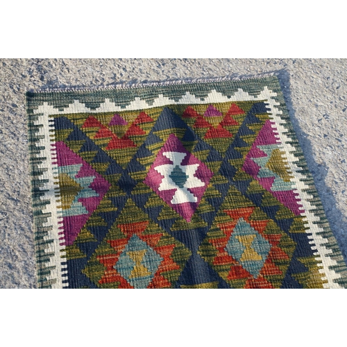 598 - Woolen Hand Knotted Maimana Kilim Runner Rug, 288cm x 75cm