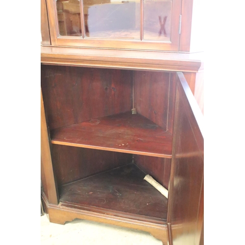 582 - Mahogany Corner Cabinet in the George III Manner, the upper section broken swan neck pediment and si... 