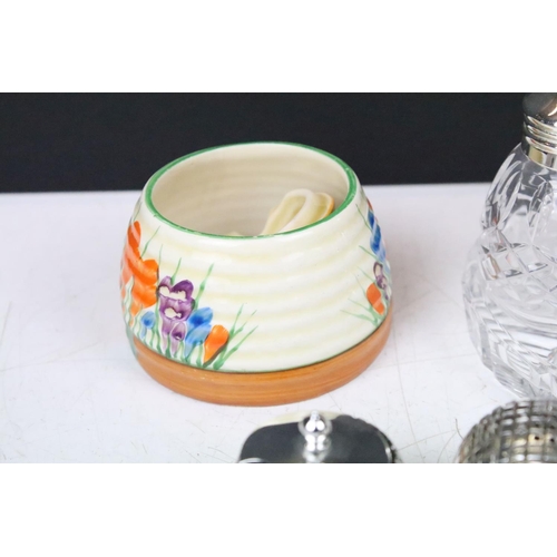 324 - A selection of three cruet sets together with a crocus pattern honey pot.