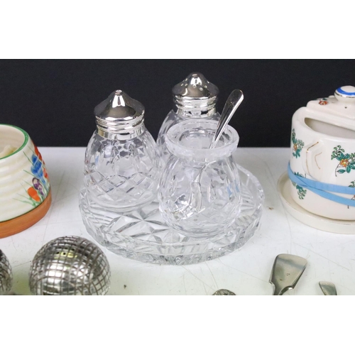 324 - A selection of three cruet sets together with a crocus pattern honey pot.