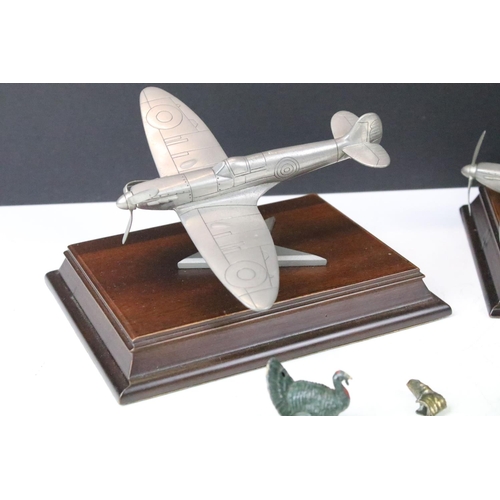 334 - Two Royal Hampshire pewter models of Spitfire aircraft together with a small group of lead figures a... 