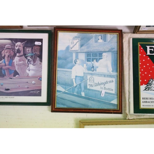 384 - A group of Brewery related collectables to include advertising sign, Schweppes mirror clock and a gr... 